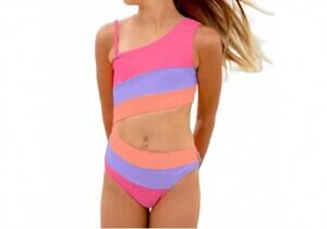 NEW LIMEAPPLE girls cutout stripe one piece swimsuit in multicolor